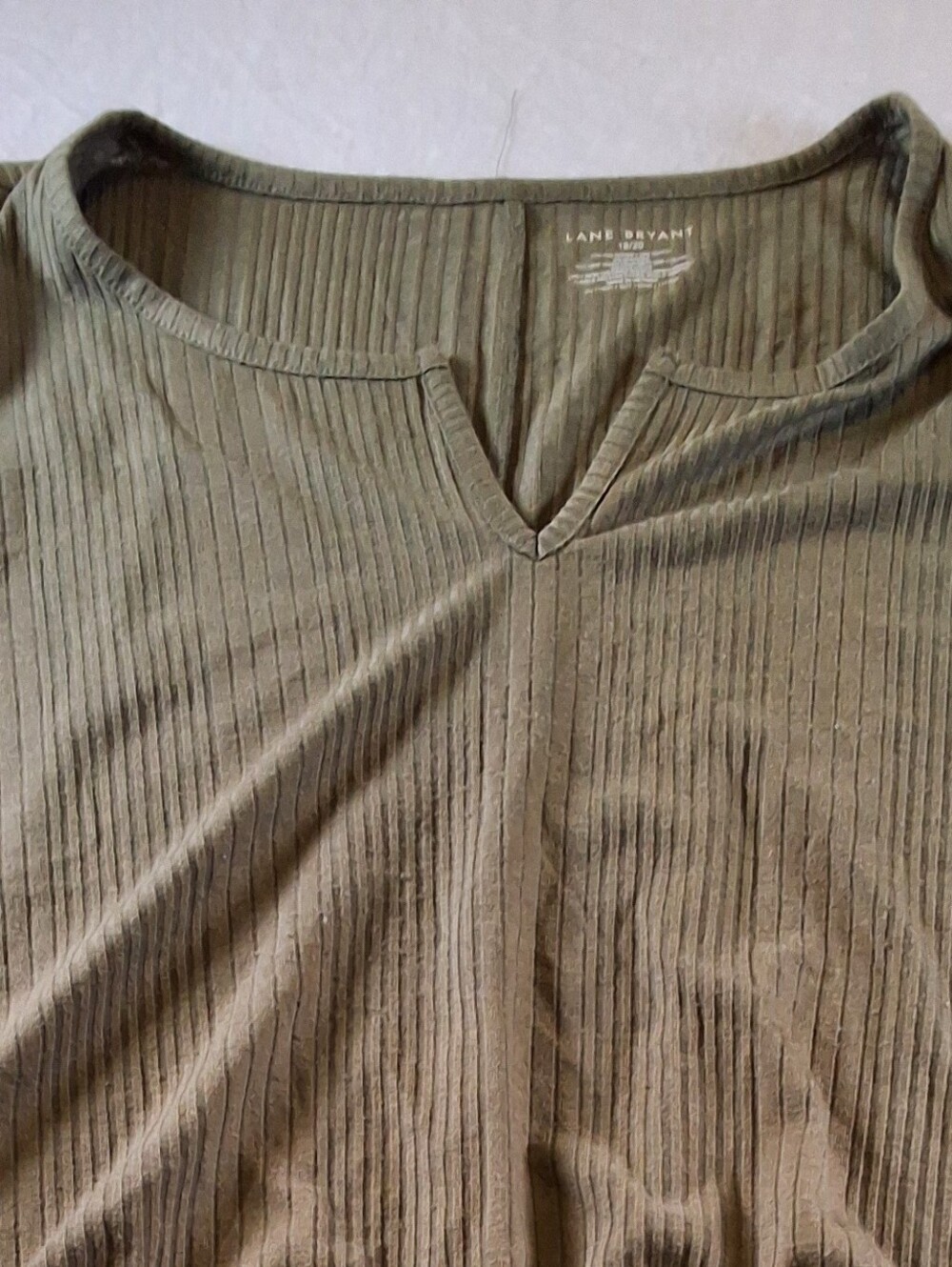 Lane Bryant Olive Ribbed V-Notch Tank
